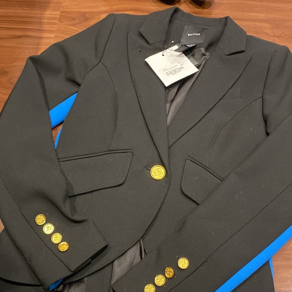 Smythe / NWT One Button Tux Stripe Blazer cobalt black 2 - Picture 7 of 10